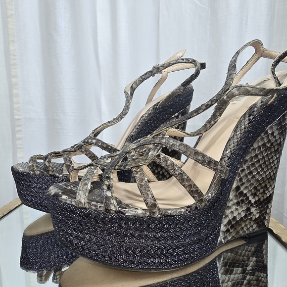 Giorgio Armani Brown Python and Leather Wedge Sandals Size  Giorgio Armani Python Wedge Sandals